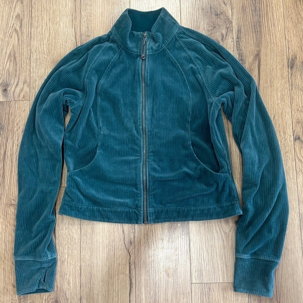Lululemon Scuba Track Jacket Velvet Cord In Storm Teal Size 10